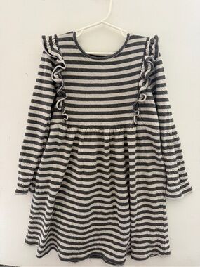 Tucker + Tate Black and White Striped Ruffle-Shoulder Dress